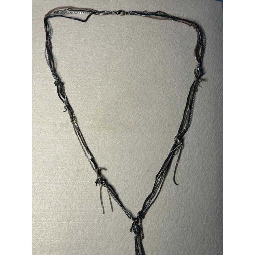 black multi strand layered chain necklace with tassel fringe detail boho nwt